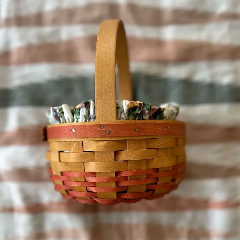 Longaberger 1998 “Rings & Things” Mother’s Day Basket w/ Fabric and Plastic Line